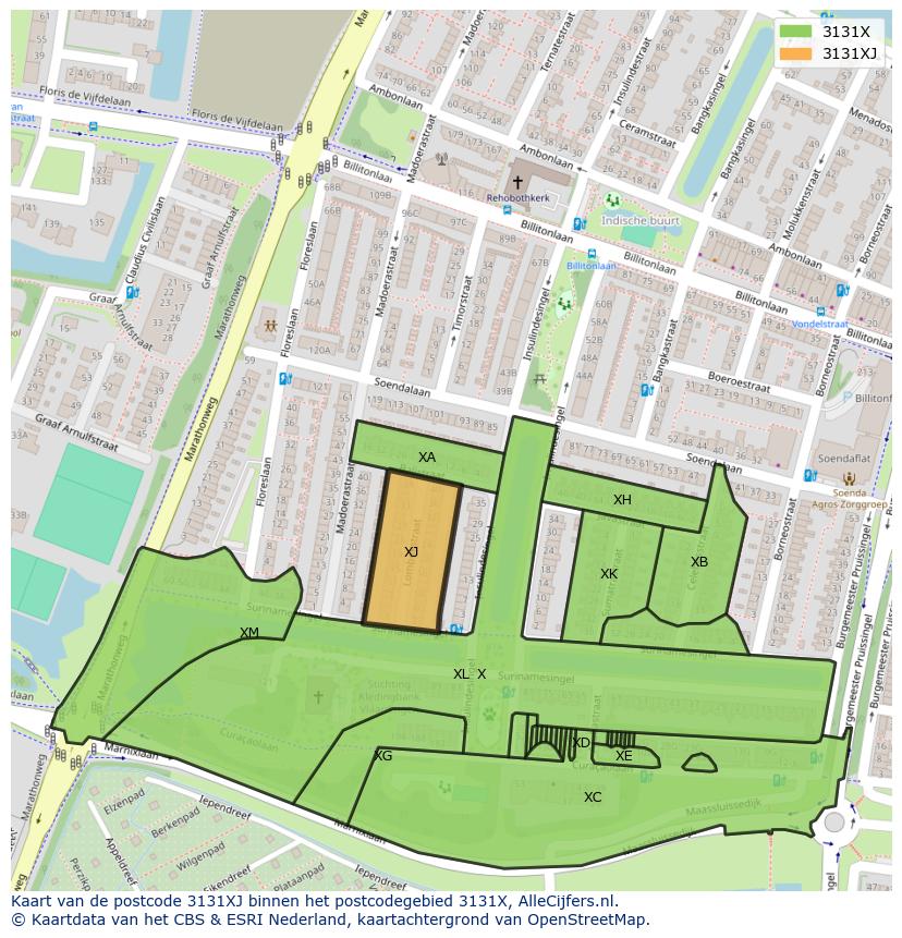 Afbeelding van het postcodegebied 3131 XJ op de kaart.