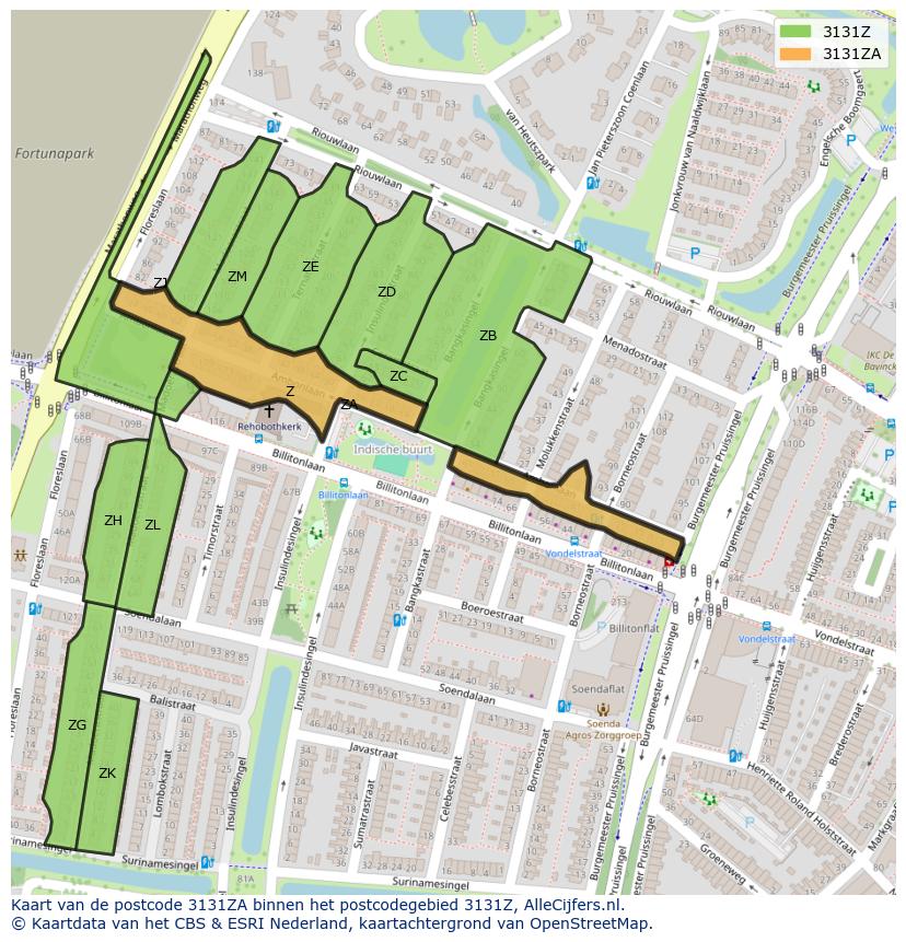 Afbeelding van het postcodegebied 3131 ZA op de kaart.
