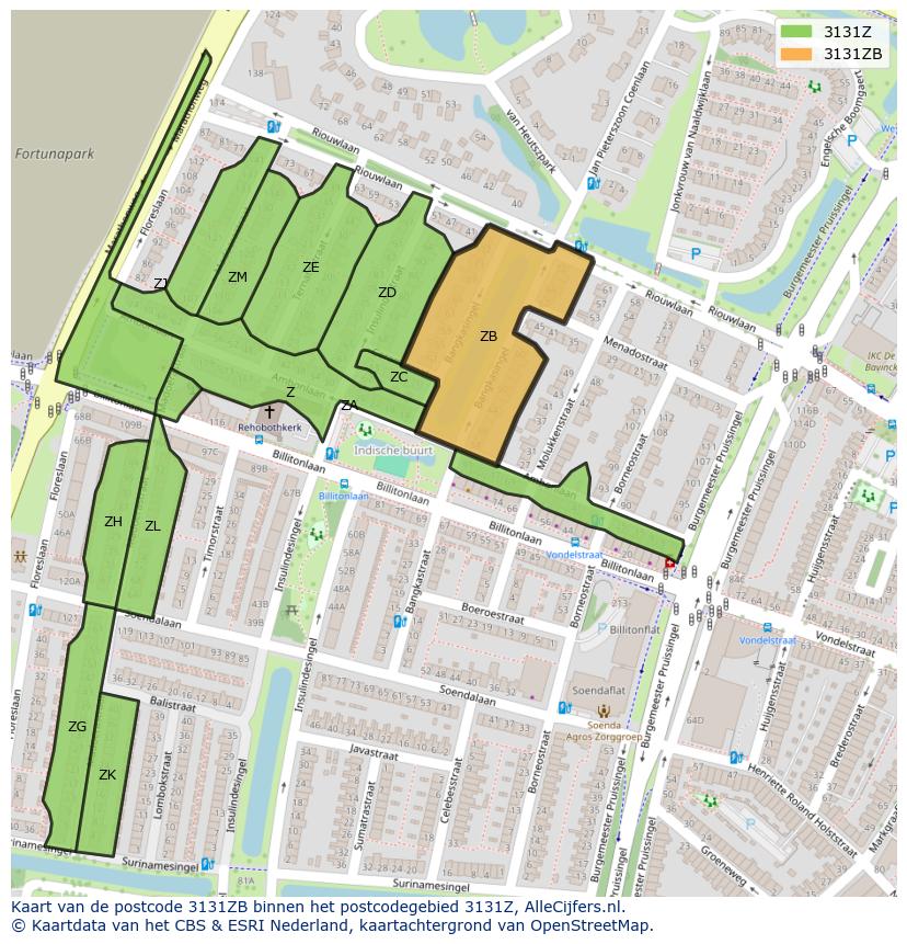 Afbeelding van het postcodegebied 3131 ZB op de kaart.