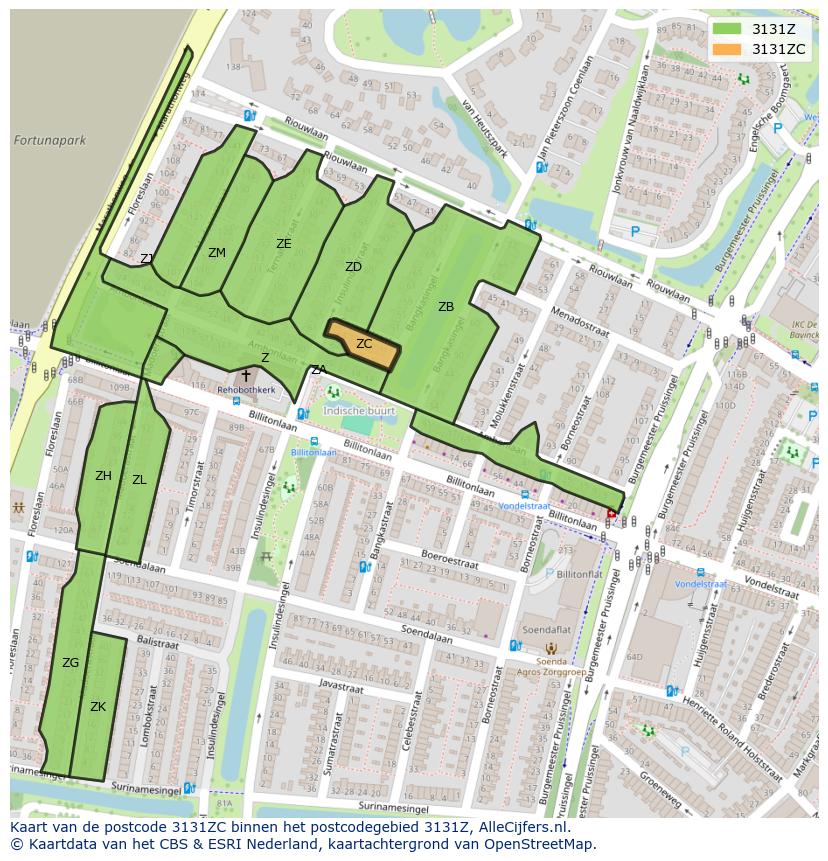 Afbeelding van het postcodegebied 3131 ZC op de kaart.