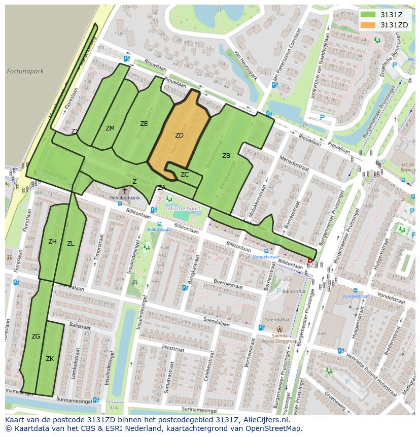 Afbeelding van het postcodegebied 3131 ZD op de kaart.