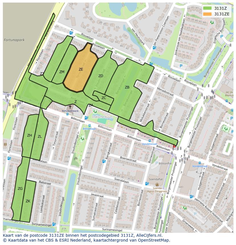 Afbeelding van het postcodegebied 3131 ZE op de kaart.