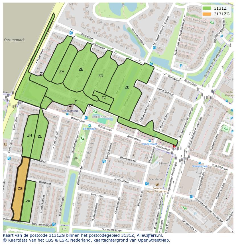 Afbeelding van het postcodegebied 3131 ZG op de kaart.