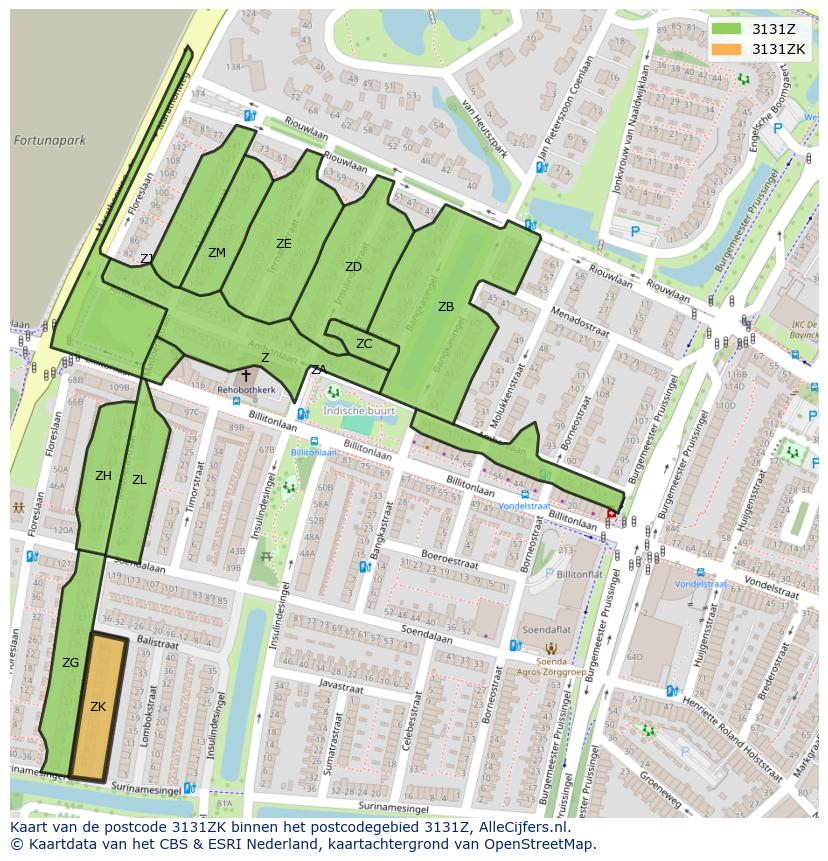 Afbeelding van het postcodegebied 3131 ZK op de kaart.