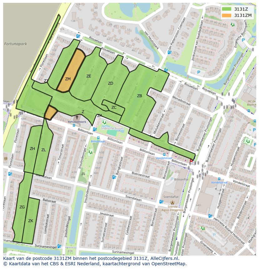 Afbeelding van het postcodegebied 3131 ZM op de kaart.