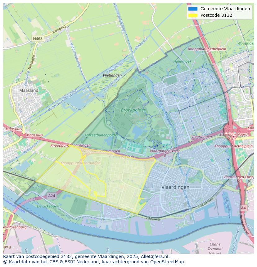 Afbeelding van het postcodegebied 3132 op de kaart.