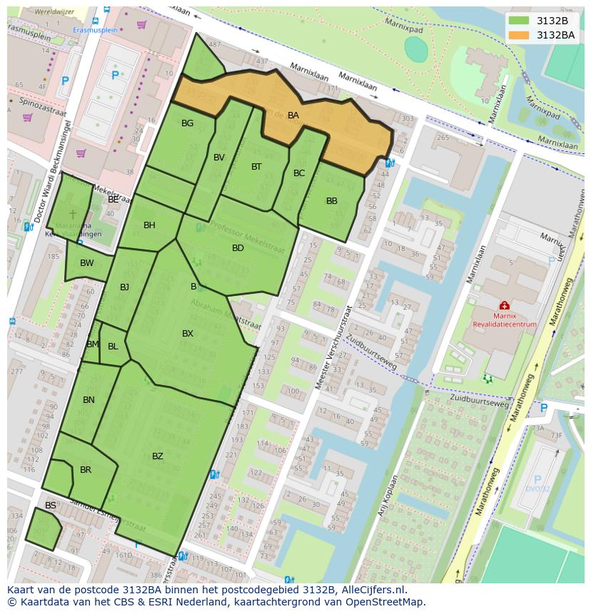 Afbeelding van het postcodegebied 3132 BA op de kaart.