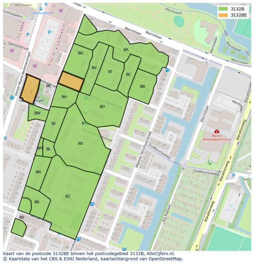 Afbeelding van het postcodegebied 3132 BE op de kaart.