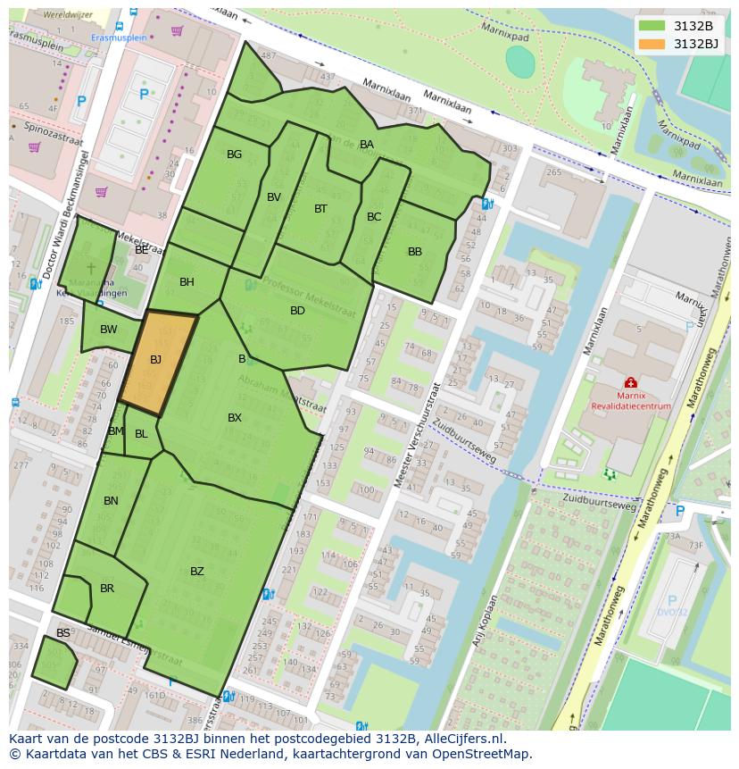 Afbeelding van het postcodegebied 3132 BJ op de kaart.