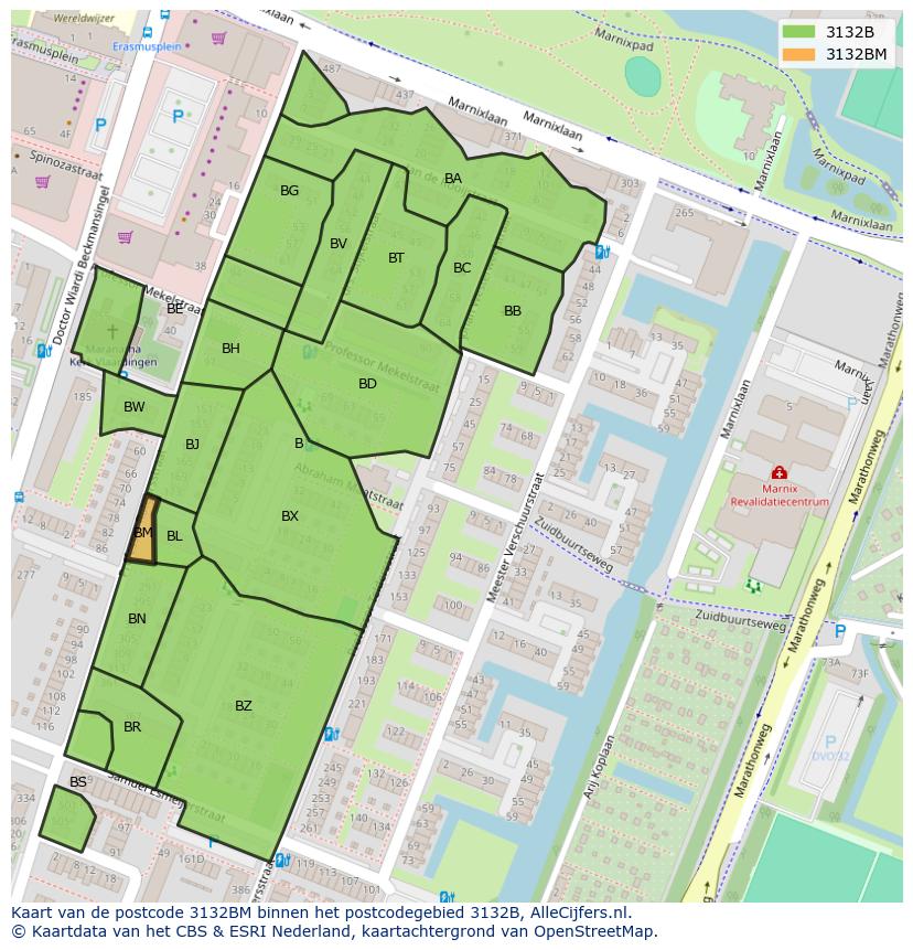 Afbeelding van het postcodegebied 3132 BM op de kaart.