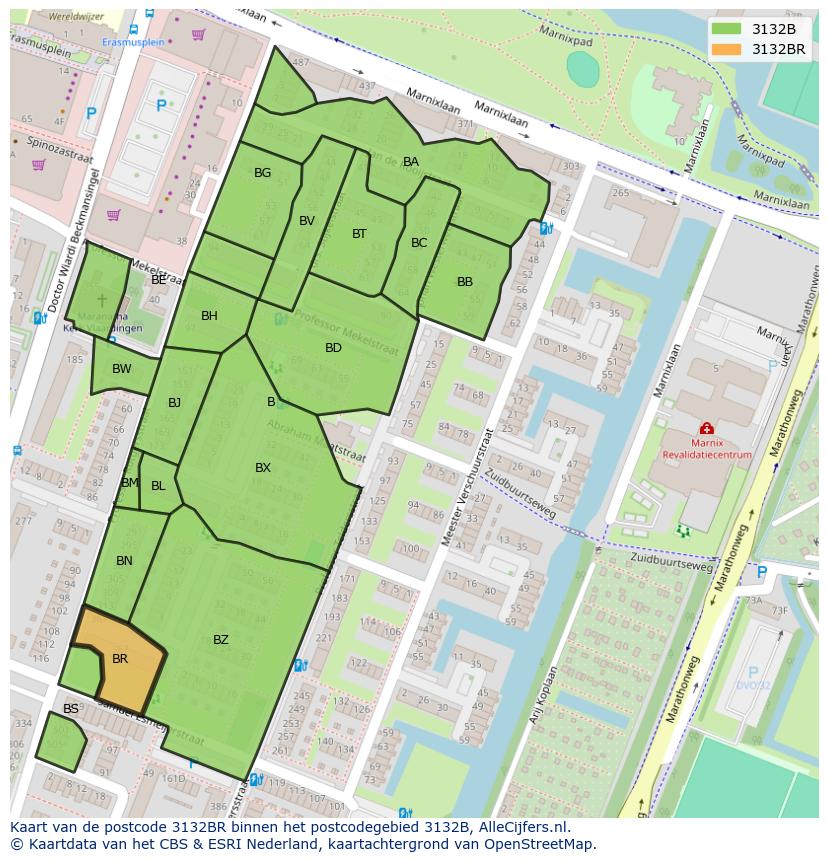 Afbeelding van het postcodegebied 3132 BR op de kaart.
