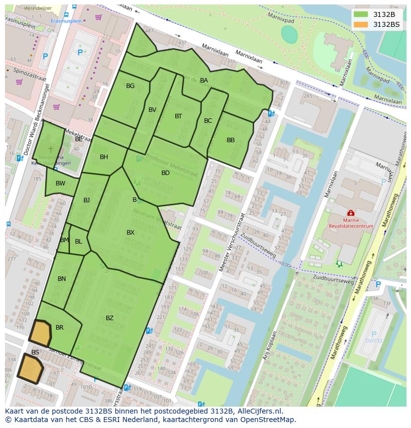 Afbeelding van het postcodegebied 3132 BS op de kaart.