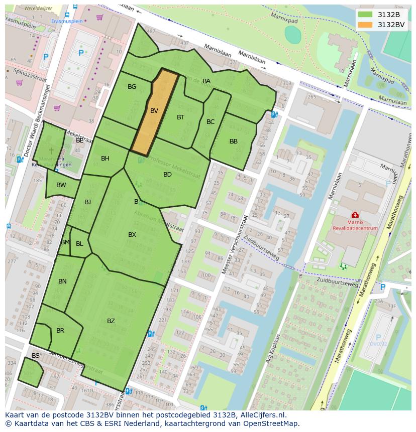 Afbeelding van het postcodegebied 3132 BV op de kaart.
