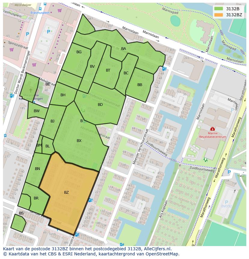Afbeelding van het postcodegebied 3132 BZ op de kaart.