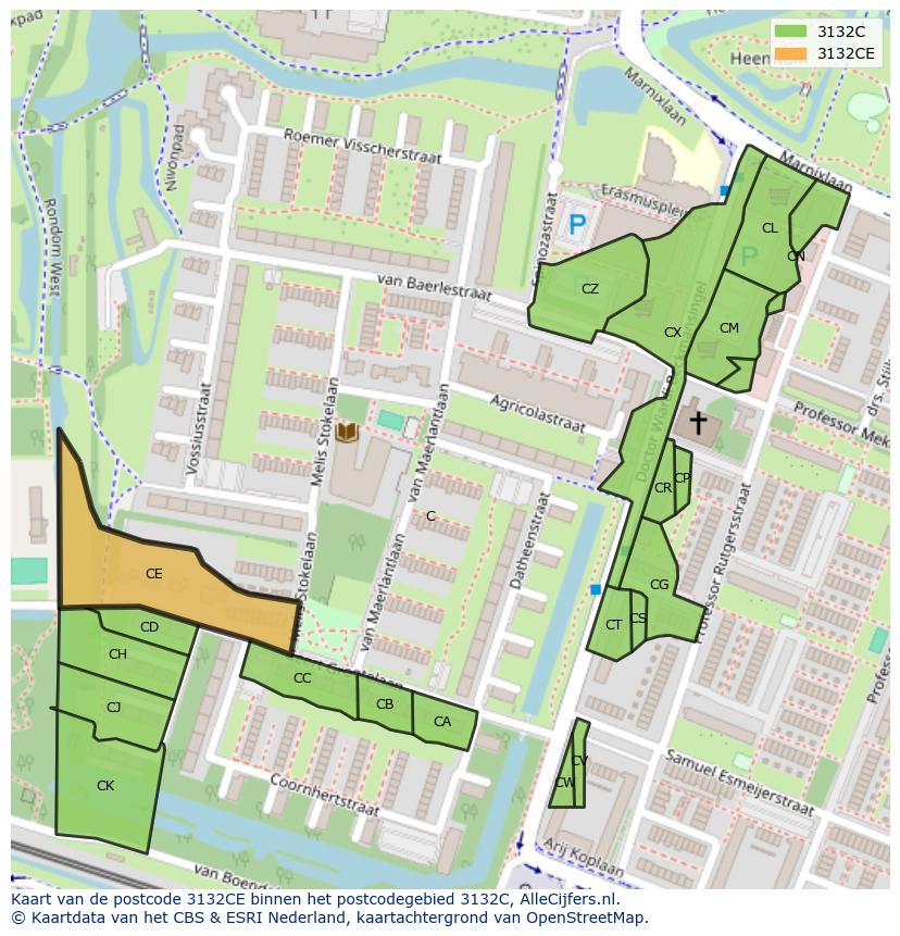 Afbeelding van het postcodegebied 3132 CE op de kaart.