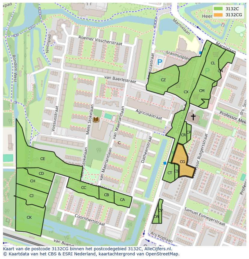 Afbeelding van het postcodegebied 3132 CG op de kaart.