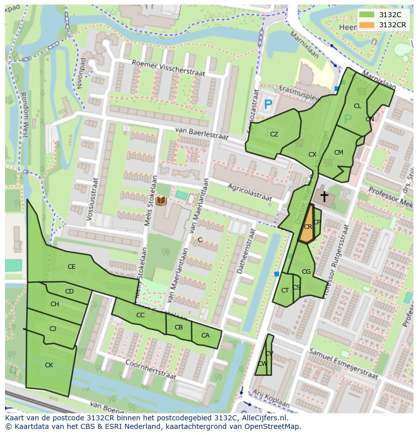 Afbeelding van het postcodegebied 3132 CR op de kaart.