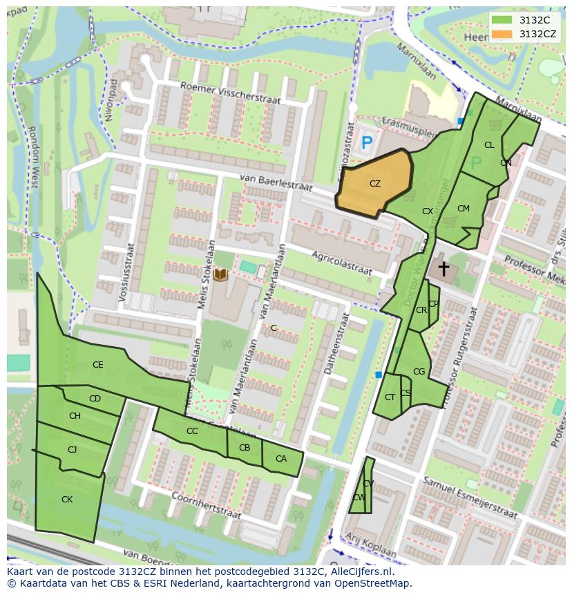 Afbeelding van het postcodegebied 3132 CZ op de kaart.