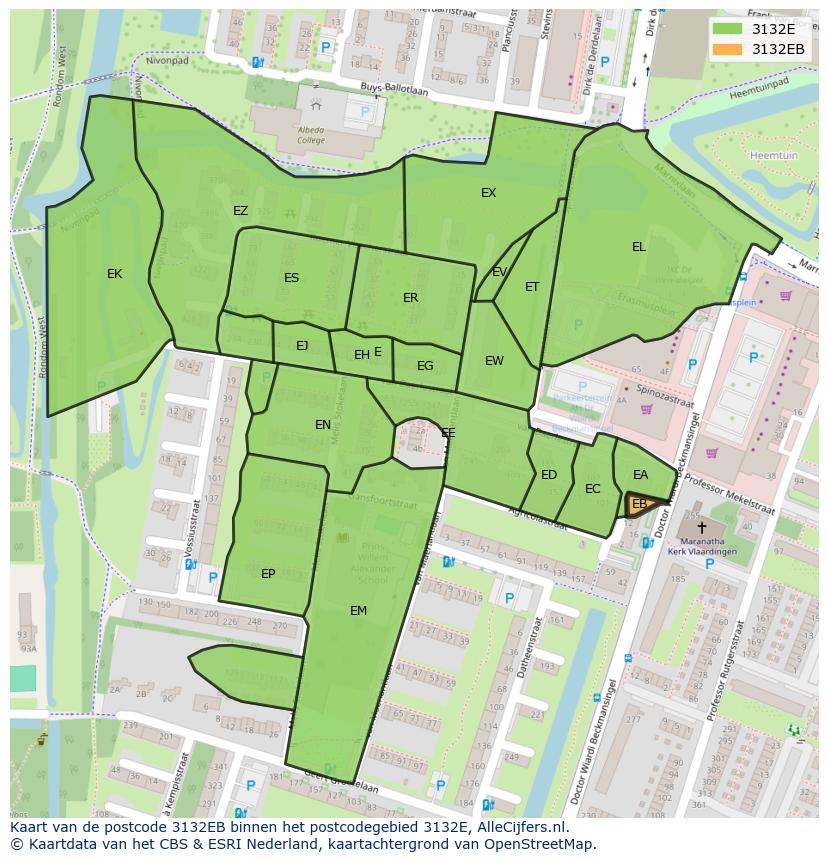 Afbeelding van het postcodegebied 3132 EB op de kaart.