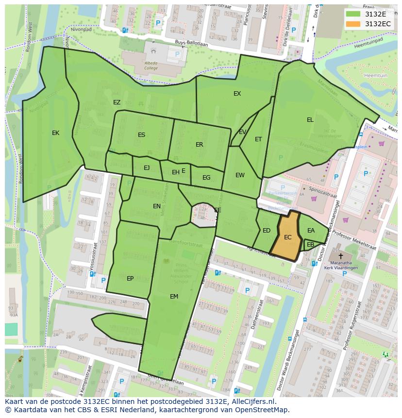 Afbeelding van het postcodegebied 3132 EC op de kaart.