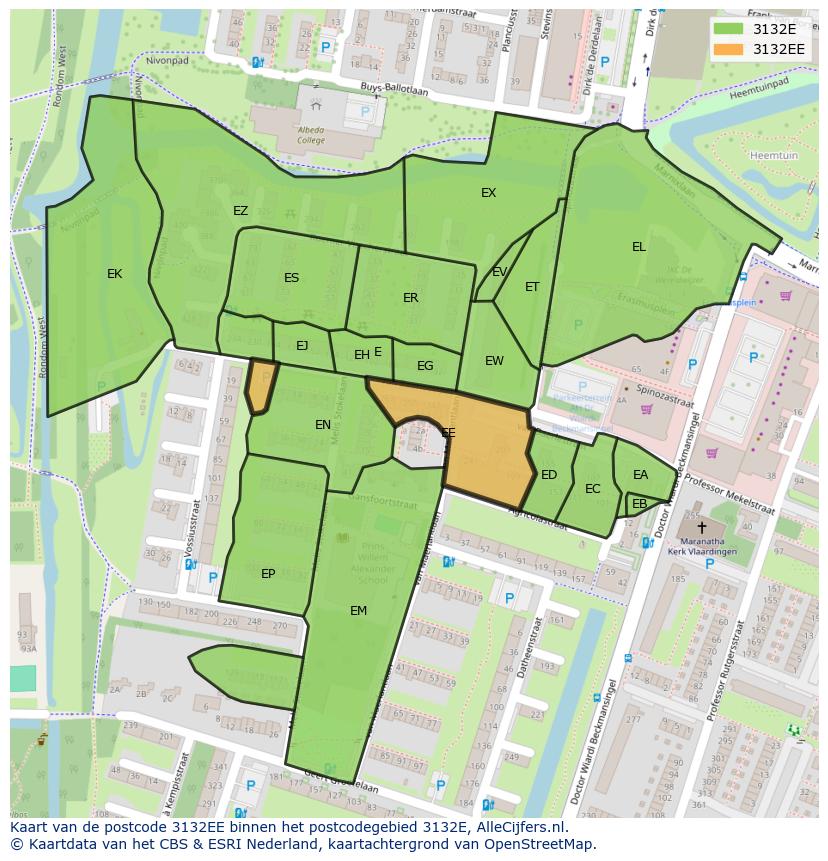 Afbeelding van het postcodegebied 3132 EE op de kaart.