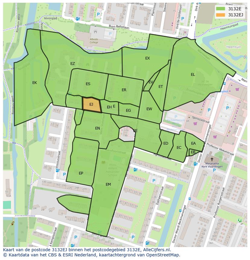 Afbeelding van het postcodegebied 3132 EJ op de kaart.