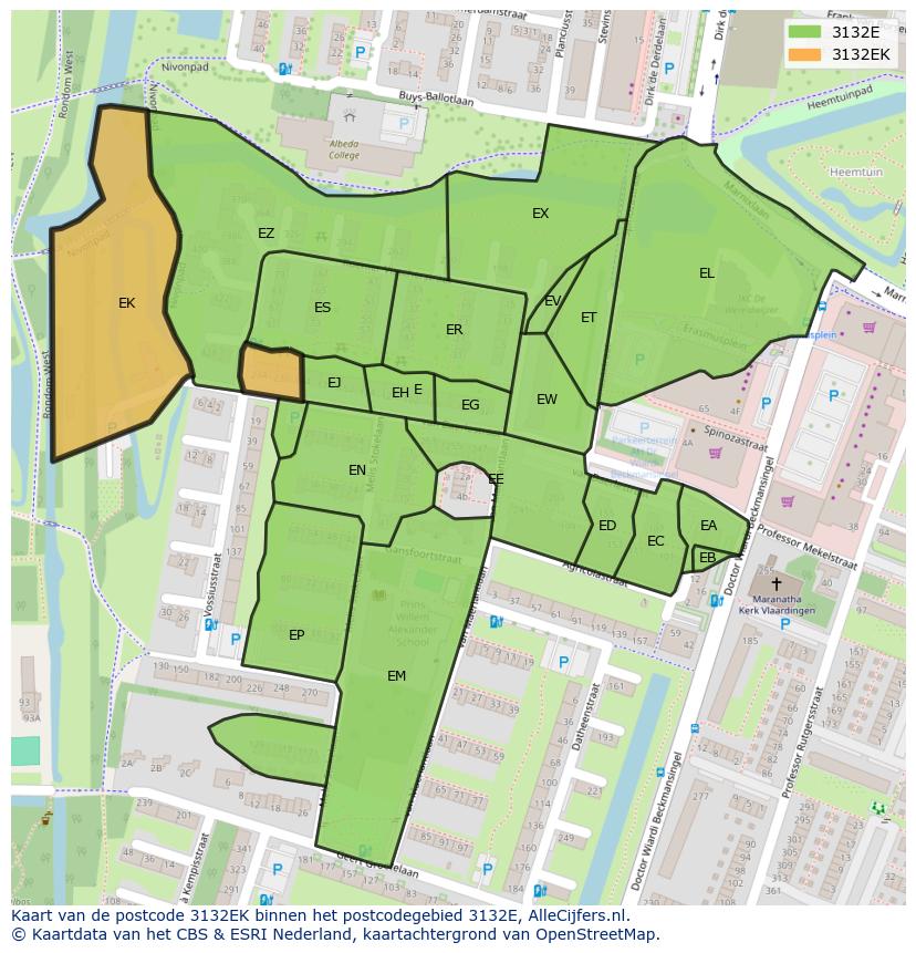 Afbeelding van het postcodegebied 3132 EK op de kaart.
