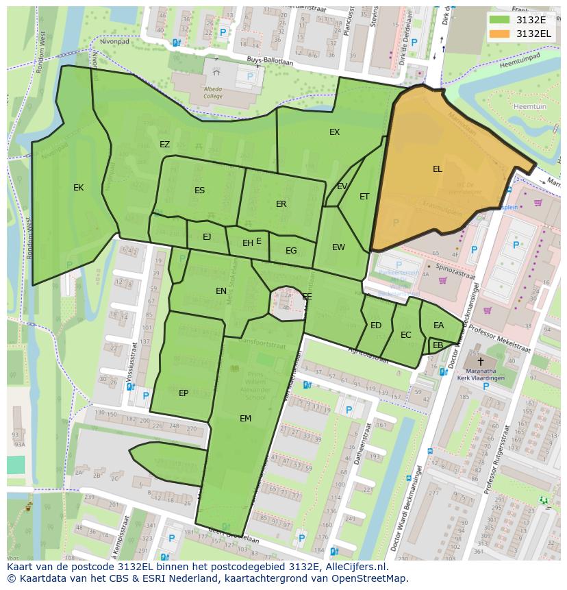 Afbeelding van het postcodegebied 3132 EL op de kaart.