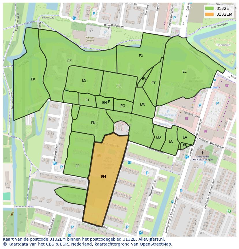 Afbeelding van het postcodegebied 3132 EM op de kaart.