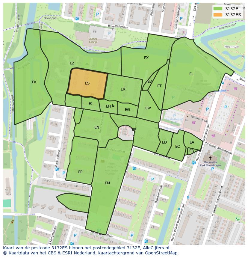 Afbeelding van het postcodegebied 3132 ES op de kaart.