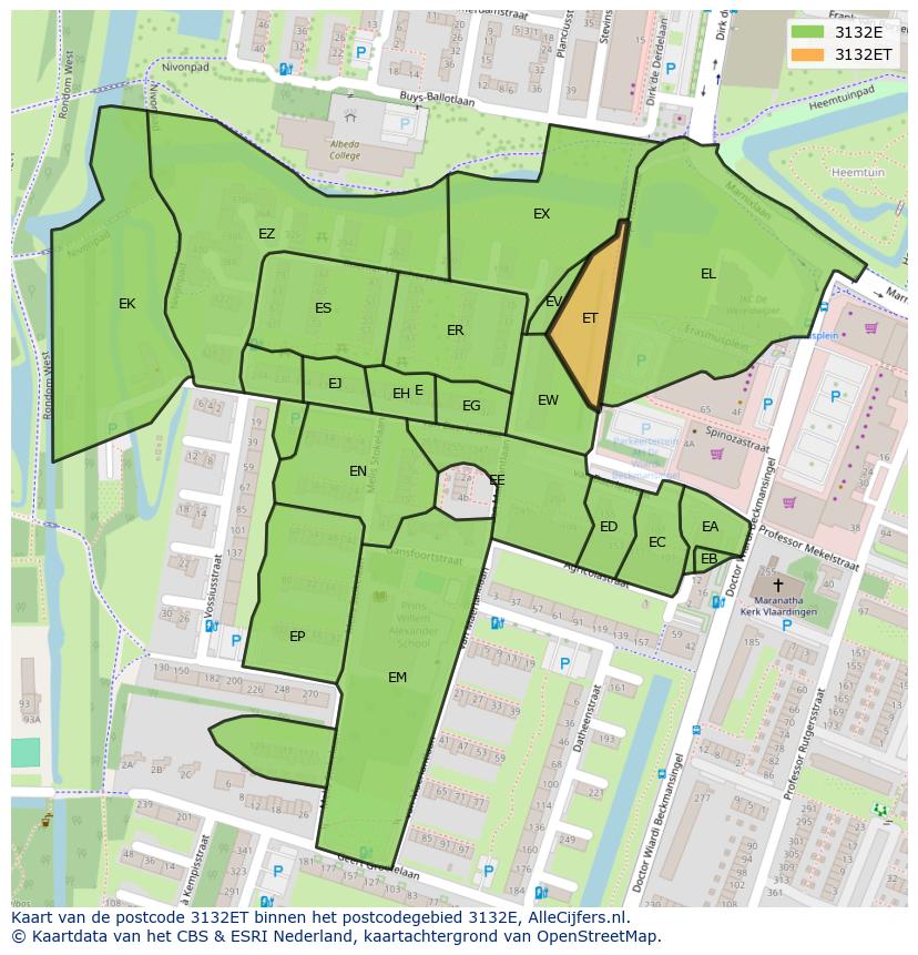 Afbeelding van het postcodegebied 3132 ET op de kaart.