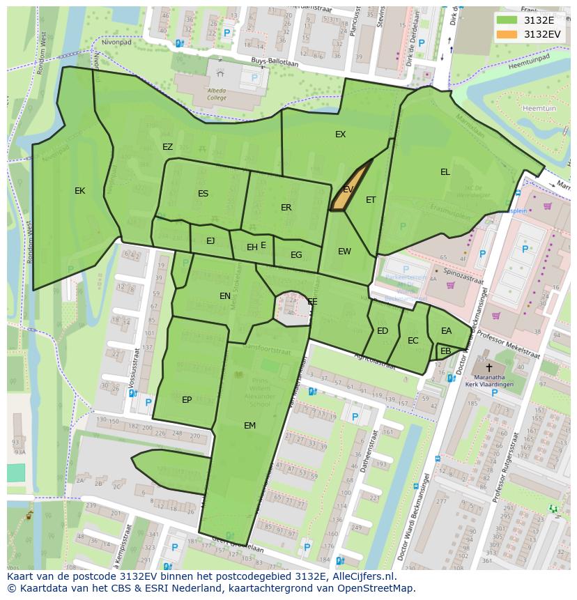Afbeelding van het postcodegebied 3132 EV op de kaart.
