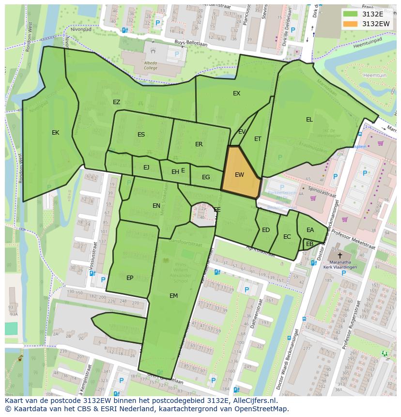 Afbeelding van het postcodegebied 3132 EW op de kaart.
