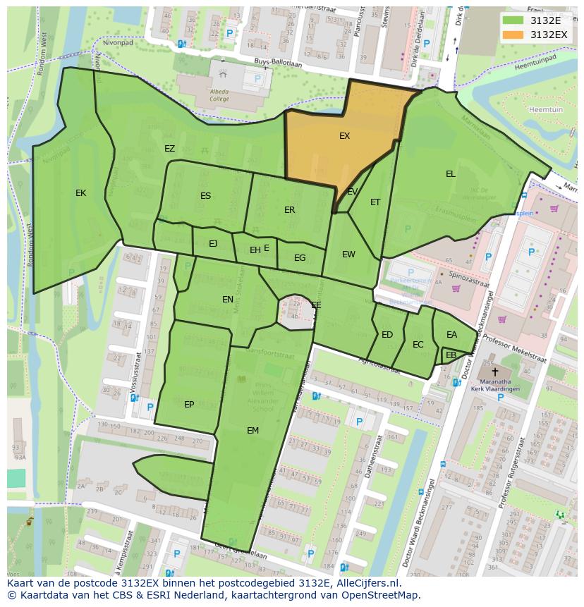 Afbeelding van het postcodegebied 3132 EX op de kaart.