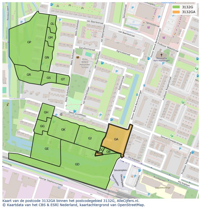 Afbeelding van het postcodegebied 3132 GA op de kaart.