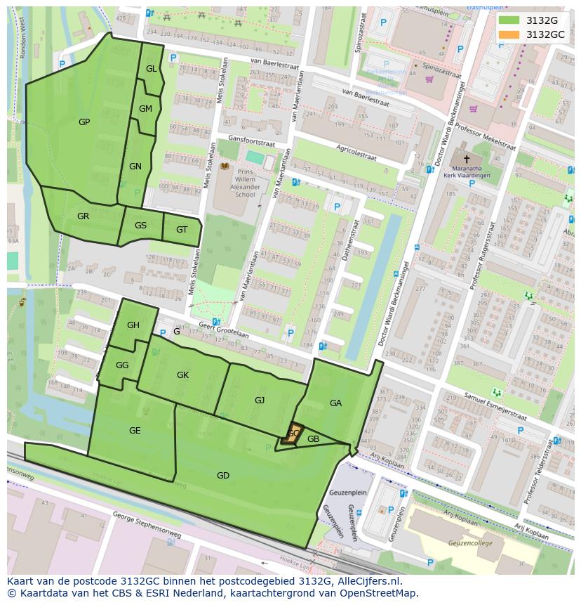 Afbeelding van het postcodegebied 3132 GC op de kaart.