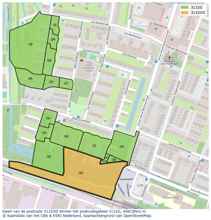 Afbeelding van het postcodegebied 3132 GD op de kaart.