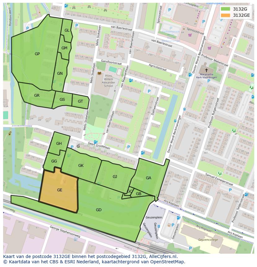 Afbeelding van het postcodegebied 3132 GE op de kaart.