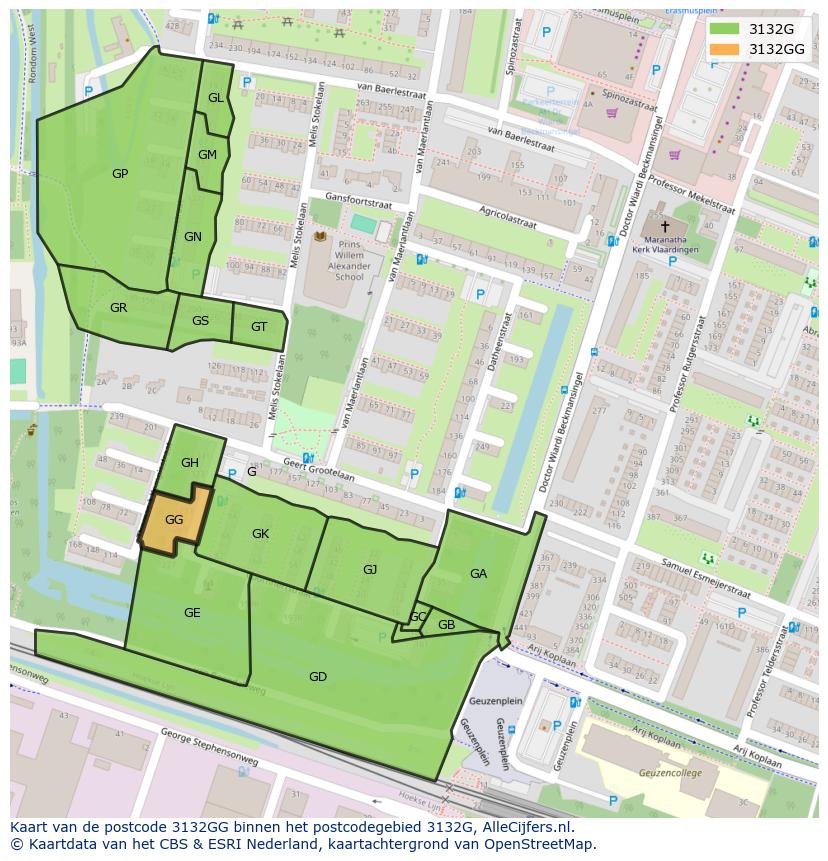 Afbeelding van het postcodegebied 3132 GG op de kaart.