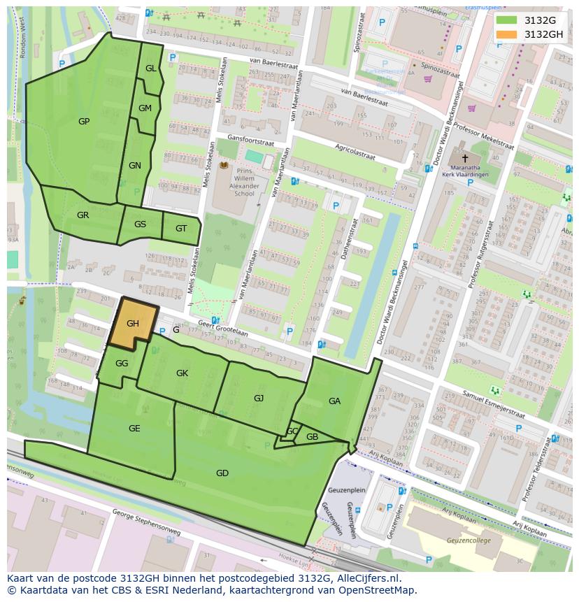 Afbeelding van het postcodegebied 3132 GH op de kaart.