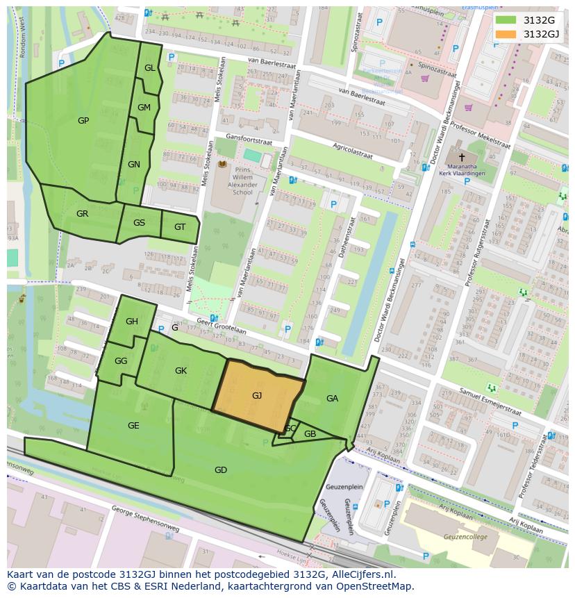Afbeelding van het postcodegebied 3132 GJ op de kaart.
