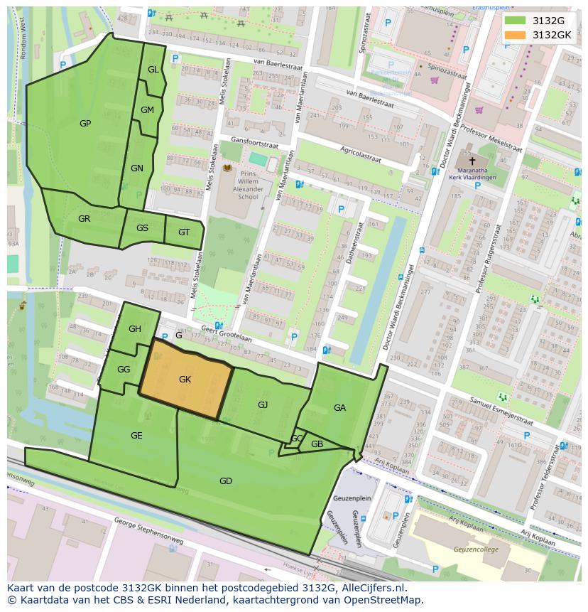 Afbeelding van het postcodegebied 3132 GK op de kaart.