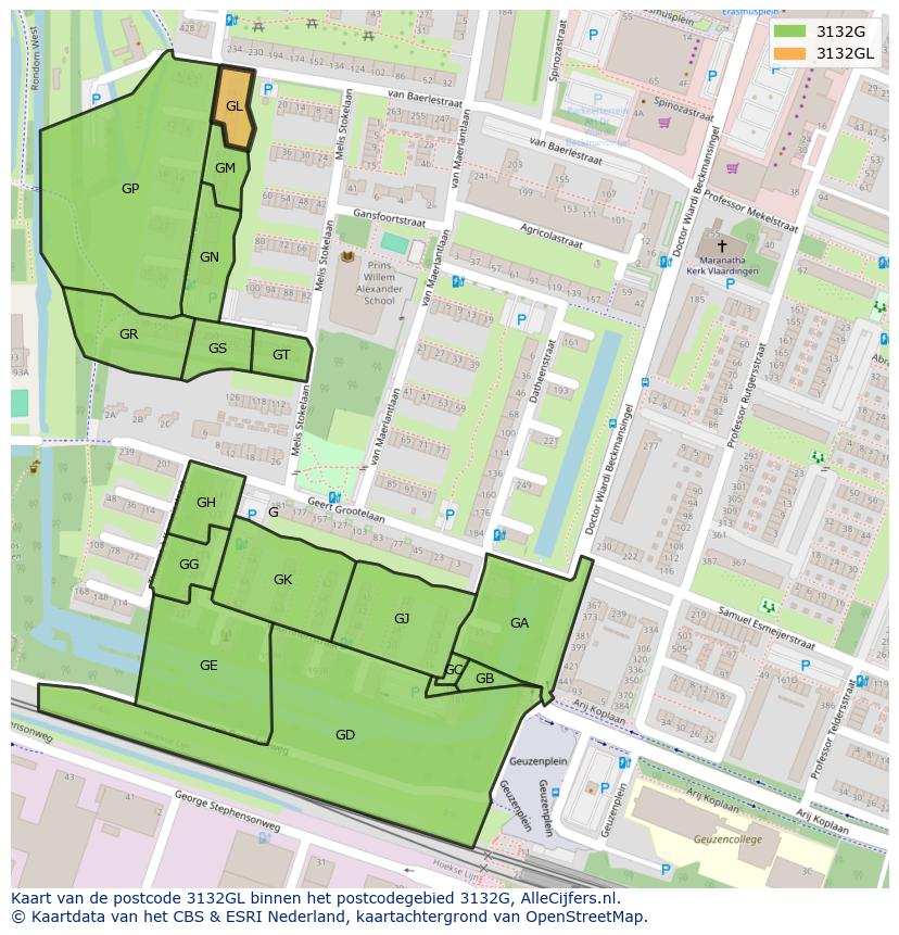 Afbeelding van het postcodegebied 3132 GL op de kaart.