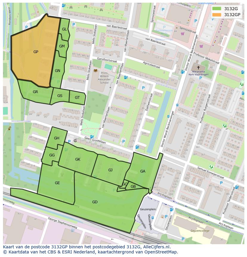 Afbeelding van het postcodegebied 3132 GP op de kaart.