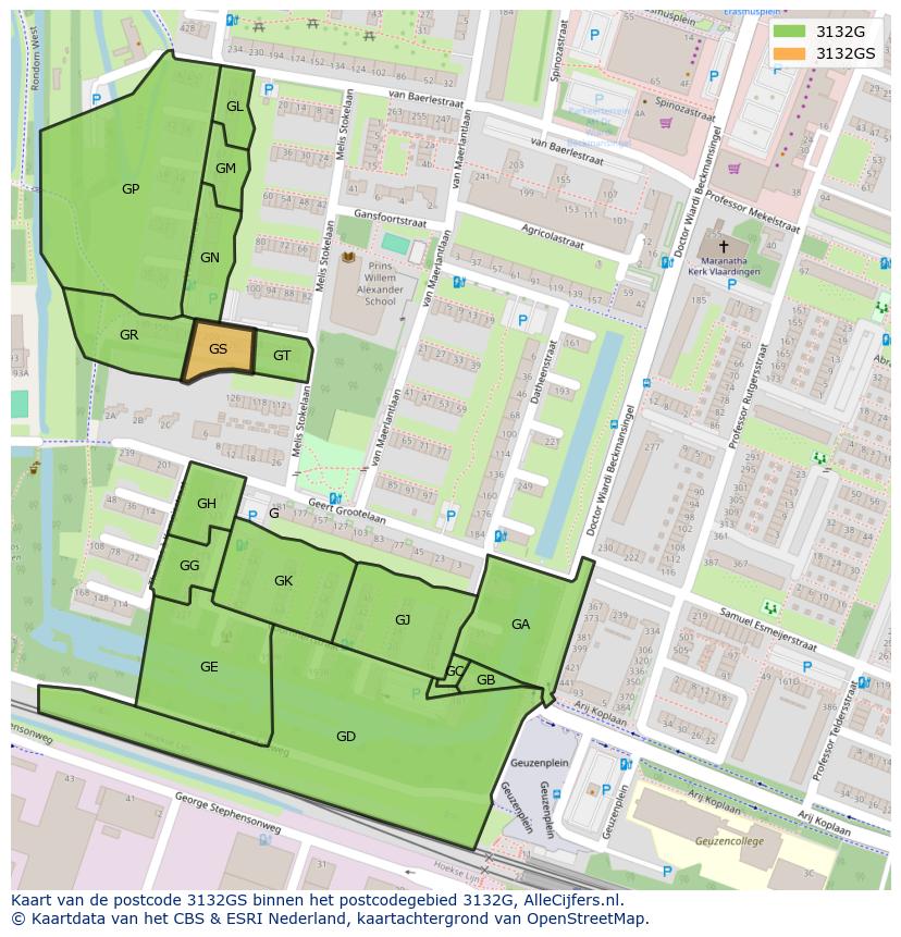 Afbeelding van het postcodegebied 3132 GS op de kaart.
