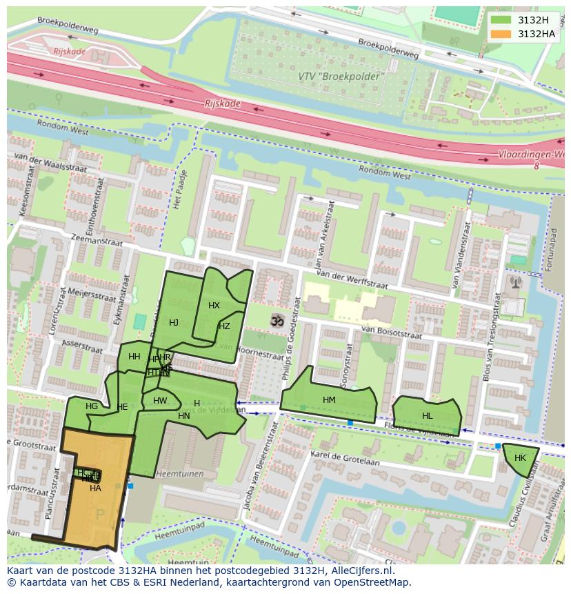 Afbeelding van het postcodegebied 3132 HA op de kaart.