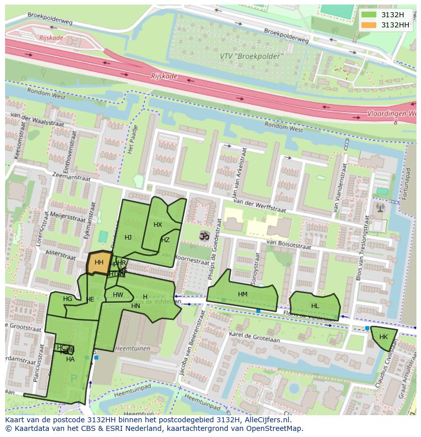 Afbeelding van het postcodegebied 3132 HH op de kaart.