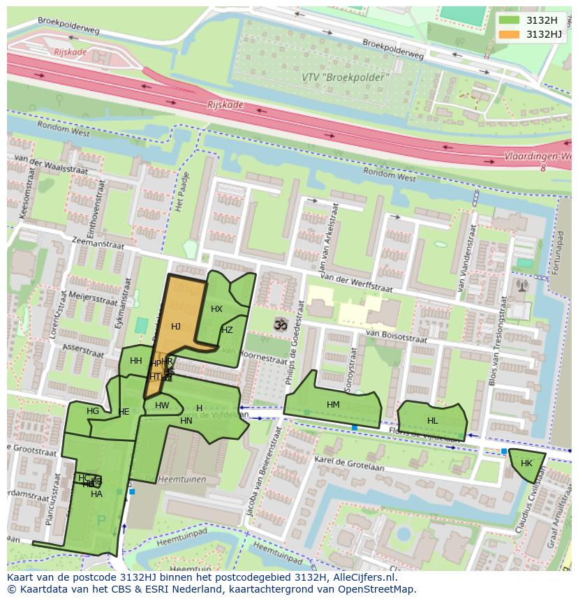 Afbeelding van het postcodegebied 3132 HJ op de kaart.