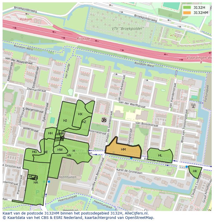 Afbeelding van het postcodegebied 3132 HM op de kaart.
