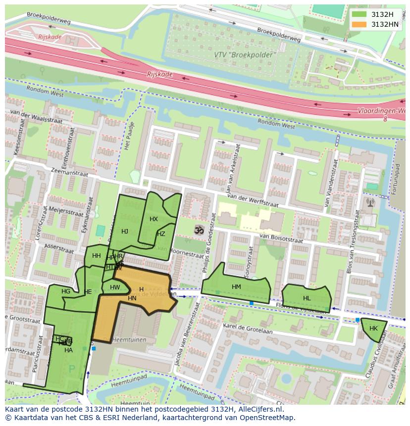 Afbeelding van het postcodegebied 3132 HN op de kaart.